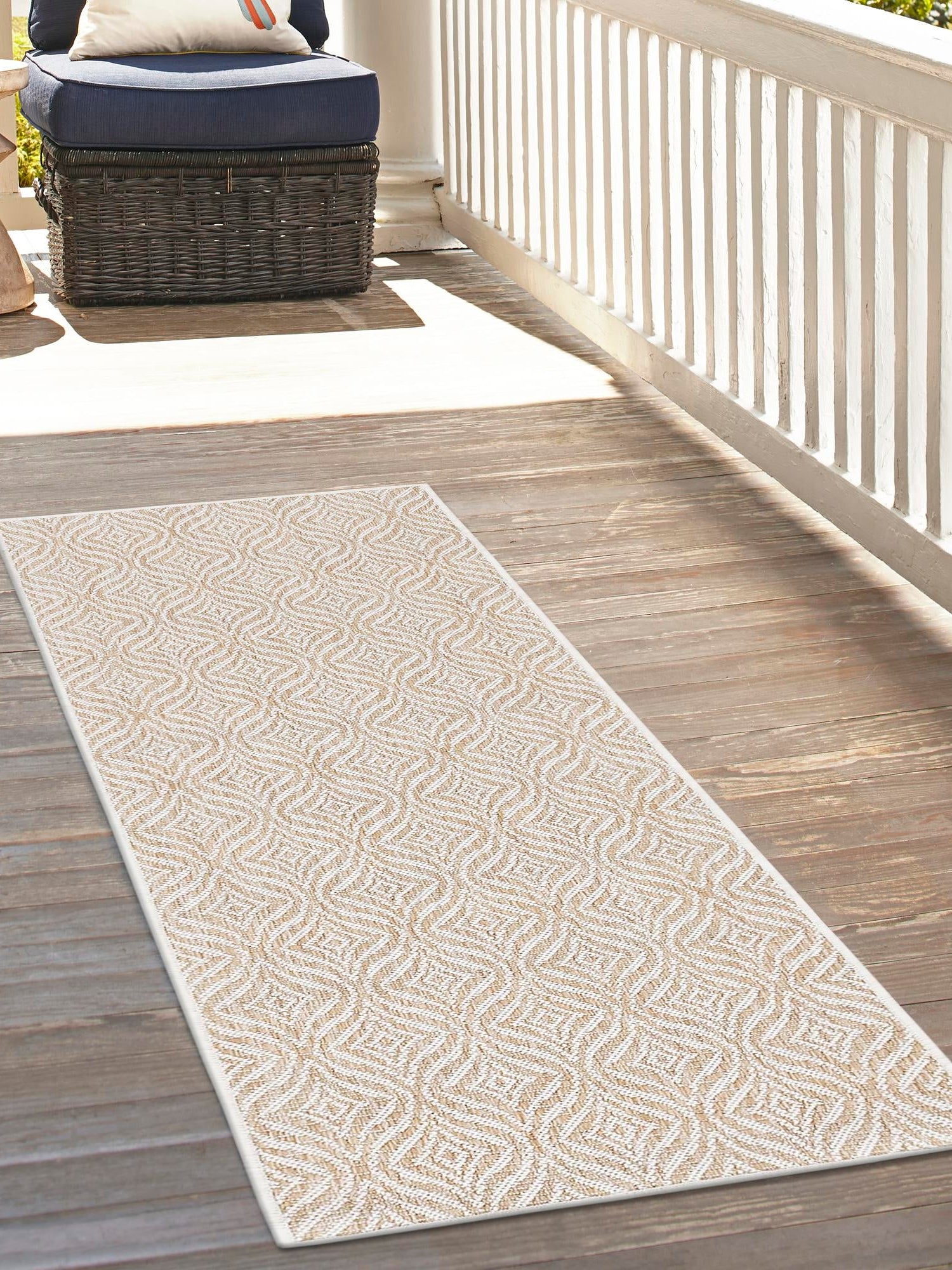 Taupe 2' 7 x 10' Outdoor Trellis Runner Area Rug Weather Resistant for Patio, Deck, Terrace, Balcony, Porch Geometric Design Water Safe Outside Carpet for Sale at Rug Engine