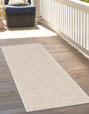 Taupe 2' 7 x 10' Outdoor Trellis Runner Area Rug Weather Resistant for Patio, Deck, Terrace, Balcony, Porch Geometric Design Water Safe Outside Carpet for Sale at Rug Engine