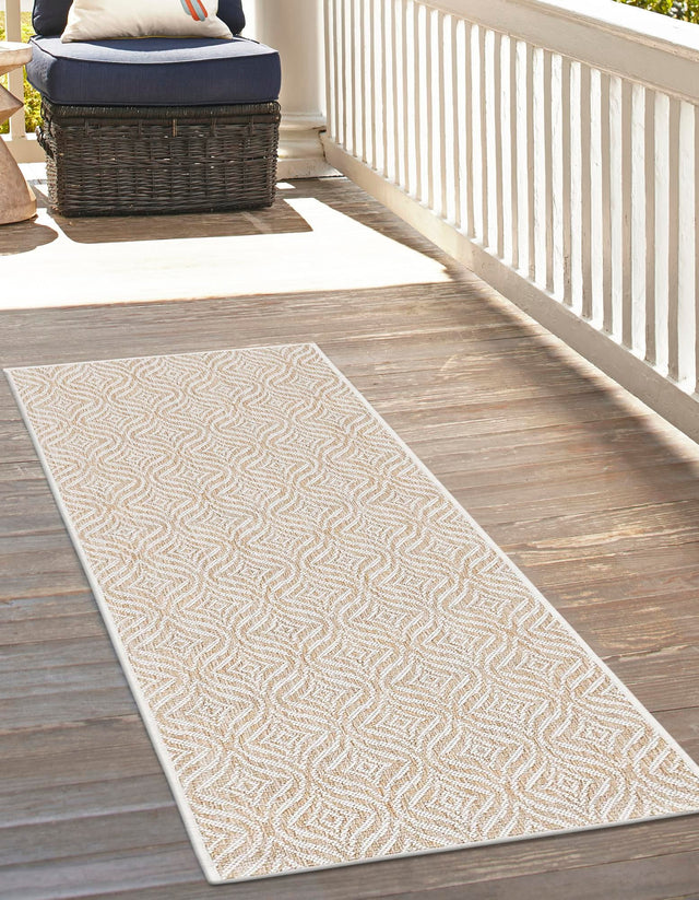 Taupe 2' x 8' Outdoor Trellis Runner Area Rug Weather Resistant for Patio, Deck, Terrace, Balcony, Porch Geometric Design Water Safe Outside Carpet for Sale at Rug Engine