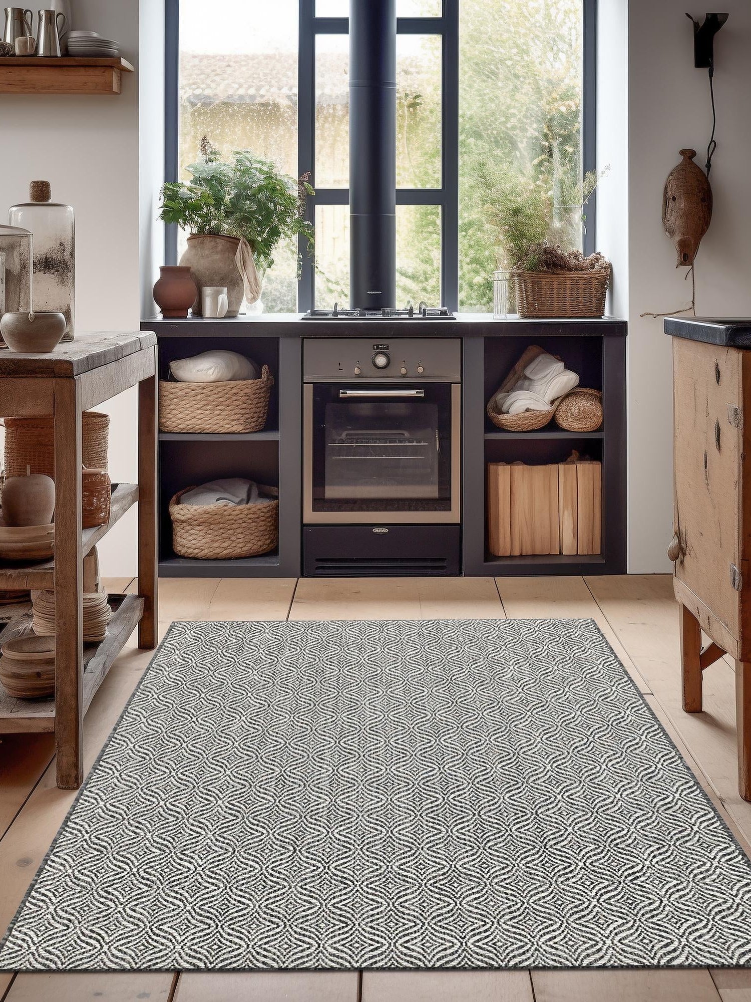 Charcoal 7' 10 x 11' Outdoor Trellis Rectangle Area Rug Weather Resistant for Patio, Deck, Terrace, Balcony, Porch Geometric Design Water Safe Outside Carpet for Sale at Rug Engine