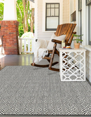 Charcoal 10' x 14' 1 Outdoor Trellis Rectangle Area Rug Weather Resistant for Patio, Deck, Terrace, Balcony, Porch Geometric Design Water Safe Outside Carpet for Sale at Rug Engine
