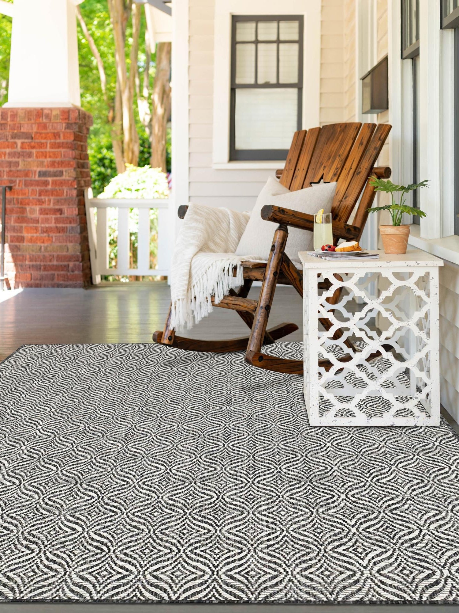 Charcoal 10' x 13' 1 Outdoor Trellis Rectangle Area Rug Weather Resistant for Patio, Deck, Terrace, Balcony, Porch Geometric Design Water Safe Outside Carpet for Sale at Rug Engine