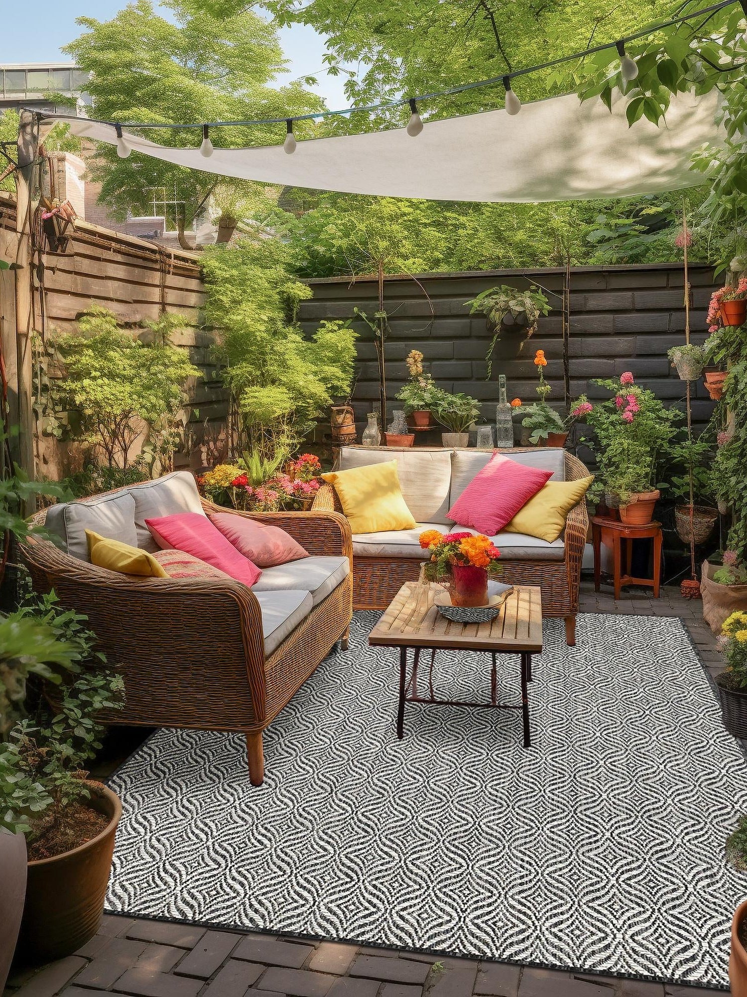 Charcoal 2' x 3' 1 Outdoor Trellis Rectangle Area Rug Weather Resistant for Patio, Deck, Terrace, Balcony, Porch Geometric Design Water Safe Outside Carpet for Sale at Rug Engine