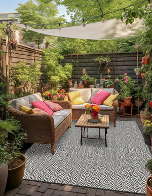 Charcoal 3' 1 x 5' 3 Outdoor Trellis Rectangle Area Rug Weather Resistant for Patio, Deck, Terrace, Balcony, Porch Geometric Design Water Safe Outside Carpet for Sale at Rug Engine