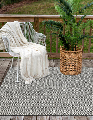 Charcoal 4' 1 x 6' 1 Outdoor Trellis Rectangle Area Rug Weather Resistant for Patio, Deck, Terrace, Balcony, Porch Geometric Design Water Safe Outside Carpet for Sale at Rug Engine