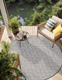 Charcoal 7' 10 x 7' 10 Outdoor Trellis Round Area Rug Weather Resistant for Patio, Deck, Terrace, Balcony, Porch Geometric Design Water Safe Outside Carpet for Sale at Rug Engine