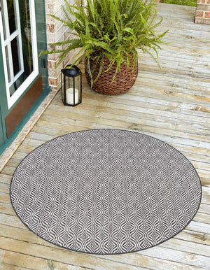 Charcoal 10' x 10' Outdoor Trellis Round Area Rug Weather Resistant for Patio, Deck, Terrace, Balcony, Porch Geometric Design Water Safe Outside Carpet for Sale at Rug Engine