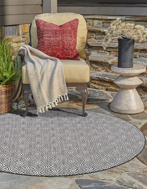 Charcoal 10' x 10' Outdoor Trellis Round Area Rug Weather Resistant for Patio, Deck, Terrace, Balcony, Porch Geometric Design Water Safe Outside Carpet for Sale at Rug Engine