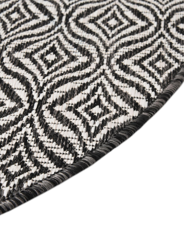 Charcoal 6' 1 x 6' 1 Outdoor Trellis Round Area Rug Weather Resistant for Patio, Deck, Terrace, Balcony, Porch Geometric Design Water Safe Outside Carpet for Sale at Rug Engine