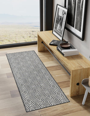 Charcoal 2' x 6' 1 Outdoor Trellis Runner Area Rug Weather Resistant for Patio, Deck, Terrace, Balcony, Porch Geometric Design Water Safe Outside Carpet for Sale at Rug Engine