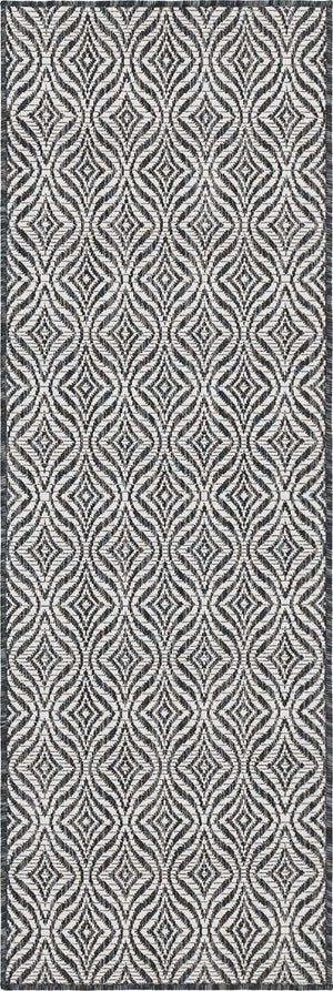 Charcoal 2' x 6' 1 Outdoor Trellis Runner Area Rug Weather Resistant for Patio, Deck, Terrace, Balcony, Porch Geometric Design Water Safe Outside Carpet for Sale at Rug Engine