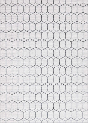 White 9' 10 x 14' 1 Matrix Trellis Rectangle Area Rug 100% Polyester Geometric Pattern Modern Carpet for Living, Dining, Bedroom, Office for Sale at Rug Engine