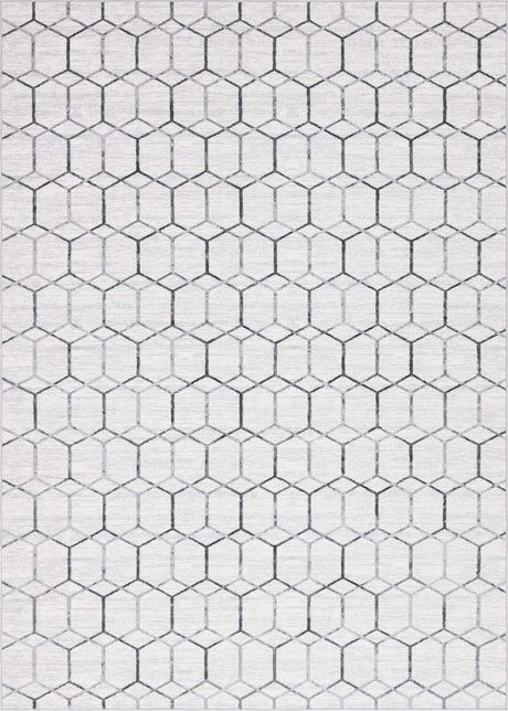 White 9' 10 x 14' 1 Matrix Trellis Rectangle Area Rug 100% Polyester Geometric Pattern Modern Carpet for Living, Dining, Bedroom, Office for Sale at Rug Engine