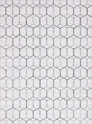 White 9' x 12' 2 Matrix Trellis Rectangle Area Rug 100% Polyester Geometric Pattern Modern Carpet for Living, Dining, Bedroom, Office for Sale at Rug Engine