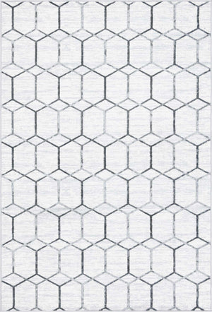 White 6' 1 x 9' Matrix Trellis Rectangle Area Rug 100% Polyester Geometric Pattern Modern Carpet for Living, Dining, Bedroom, Office for Sale at Rug Engine