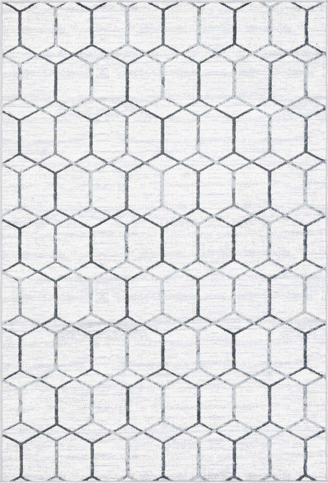 White 6' 1 x 9' Matrix Trellis Rectangle Area Rug 100% Polyester Geometric Pattern Modern Carpet for Living, Dining, Bedroom, Office for Sale at Rug Engine