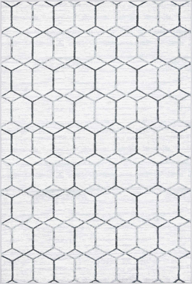 White 6' 1 x 9' Matrix Trellis Rectangle Area Rug 100% Polyester Geometric Pattern Modern Carpet for Living, Dining, Bedroom, Office for Sale at Rug Engine