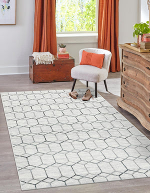White 9' x 12' 2 Matrix Trellis Rectangle Area Rug 100% Polyester Geometric Pattern Modern Carpet for Living, Dining, Bedroom, Office for Sale at Rug Engine
