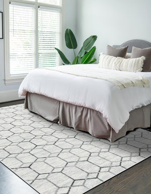 White 9' x 12' 2 Matrix Trellis Rectangle Area Rug 100% Polyester Geometric Pattern Modern Carpet for Living, Dining, Bedroom, Office for Sale at Rug Engine