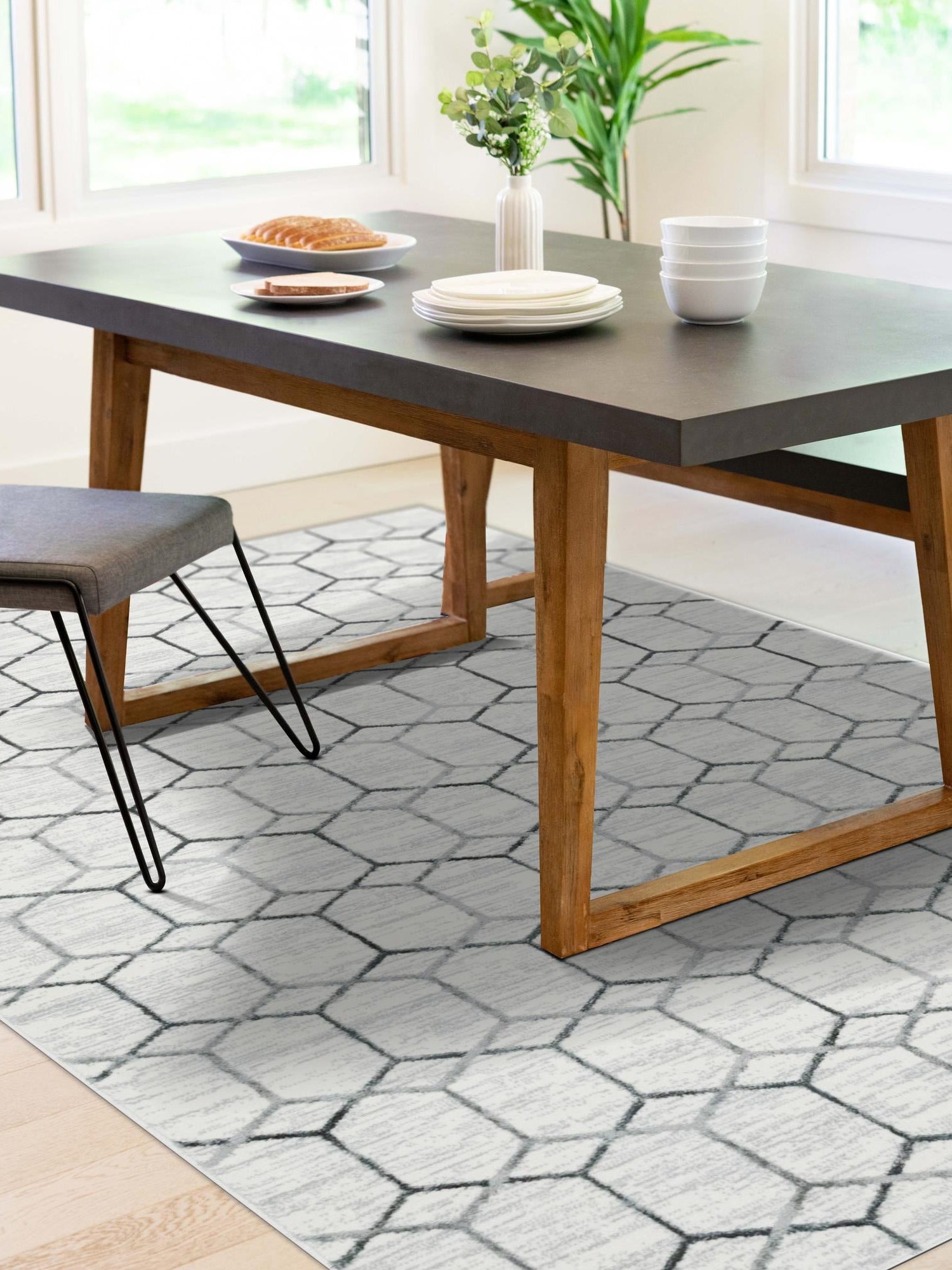 White 9' 10 x 14' 1 Matrix Trellis Rectangle Area Rug 100% Polyester Geometric Pattern Modern Carpet for Living, Dining, Bedroom, Office for Sale at Rug Engine