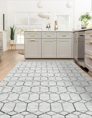 White 9' 10 x 14' 1 Matrix Trellis Rectangle Area Rug 100% Polyester Geometric Pattern Modern Carpet for Living, Dining, Bedroom, Office for Sale at Rug Engine
