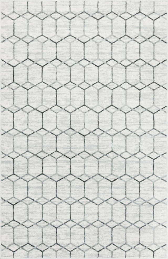 White 5' 1 x 8' Matrix Trellis Rectangle Area Rug 100% Polyester Geometric Pattern Modern Carpet for Living, Dining, Bedroom, Office for Sale at Rug Engine