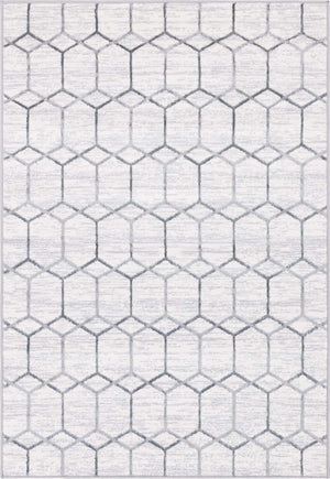 White 4' 1 x 6' 1 Matrix Trellis Rectangle Area Rug 100% Polyester Geometric Pattern Modern Carpet for Living, Dining, Bedroom, Office for Sale at Rug Engine