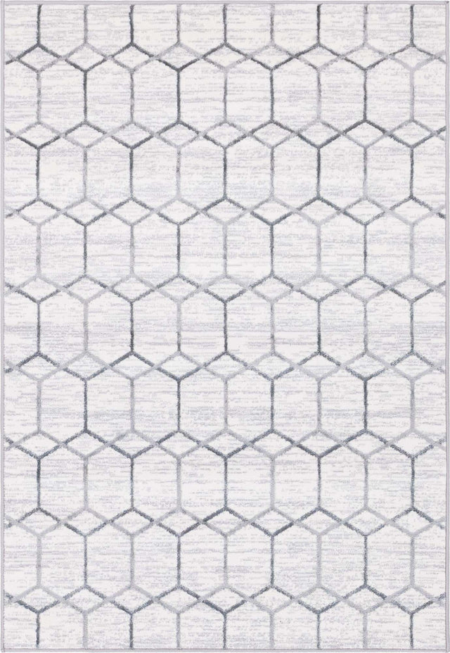 White 4' 1 x 6' 1 Matrix Trellis Rectangle Area Rug 100% Polyester Geometric Pattern Modern Carpet for Living, Dining, Bedroom, Office for Sale at Rug Engine