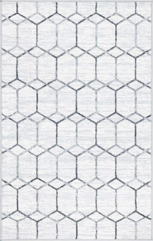 White 3' 3 x 5' 3 Matrix Trellis Rectangle Area Rug 100% Polyester Geometric Pattern Modern Carpet for Living, Dining, Bedroom, Office for Sale at Rug Engine