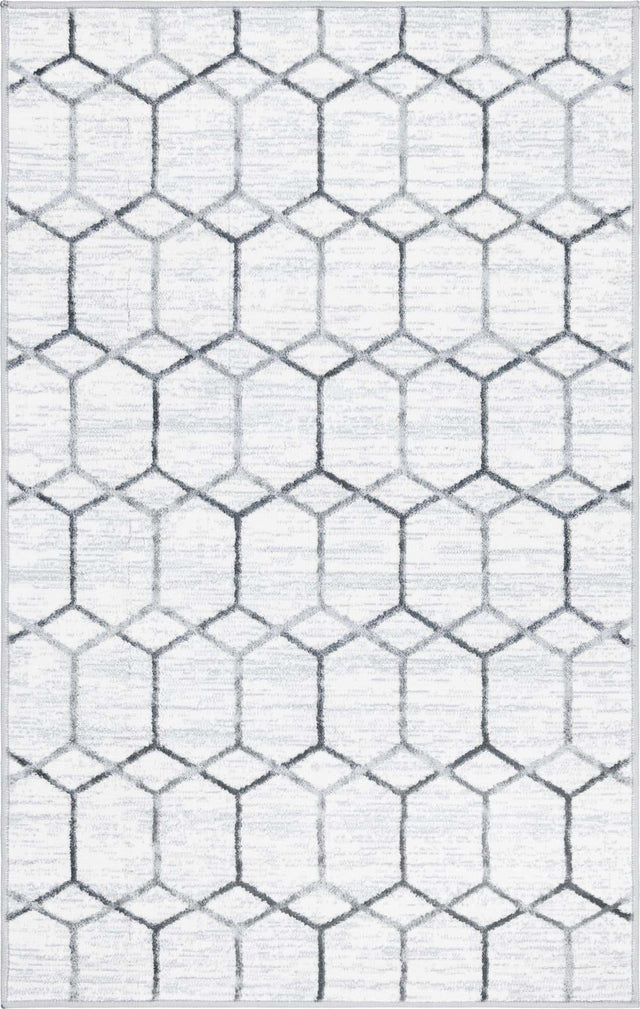 White 3' 3 x 5' 3 Matrix Trellis Rectangle Area Rug 100% Polyester Geometric Pattern Modern Carpet for Living, Dining, Bedroom, Office for Sale at Rug Engine