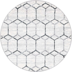 White 3' 3 x 3' 3 Matrix Trellis Round Area Rug 100% Polyester Geometric Pattern Modern Carpet for Living, Dining, Bedroom, Office for Sale at Rug Engine