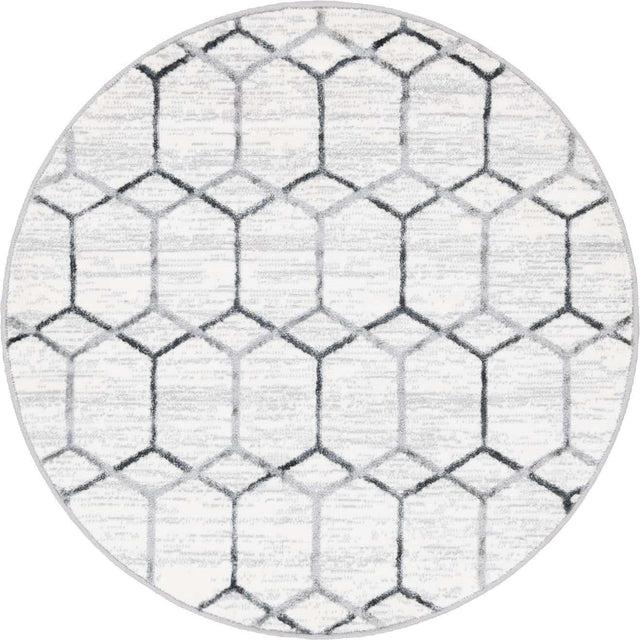 White 3' 3 x 3' 3 Matrix Trellis Round Area Rug 100% Polyester Geometric Pattern Modern Carpet for Living, Dining, Bedroom, Office for Sale at Rug Engine