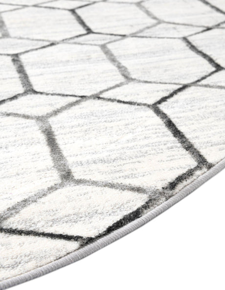 White 7' x 7' Matrix Trellis Round Area Rug 100% Polyester Geometric Pattern Modern Carpet for Living, Dining, Bedroom, Office for Sale at Rug Engine