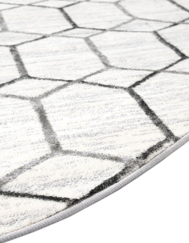 White 7' x 7' Matrix Trellis Round Area Rug 100% Polyester Geometric Pattern Modern Carpet for Living, Dining, Bedroom, Office for Sale at Rug Engine