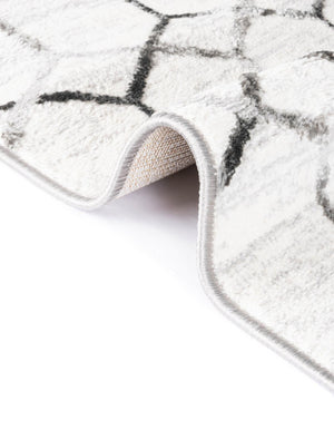 White 7' x 7' Matrix Trellis Round Area Rug 100% Polyester Geometric Pattern Modern Carpet for Living, Dining, Bedroom, Office for Sale at Rug Engine