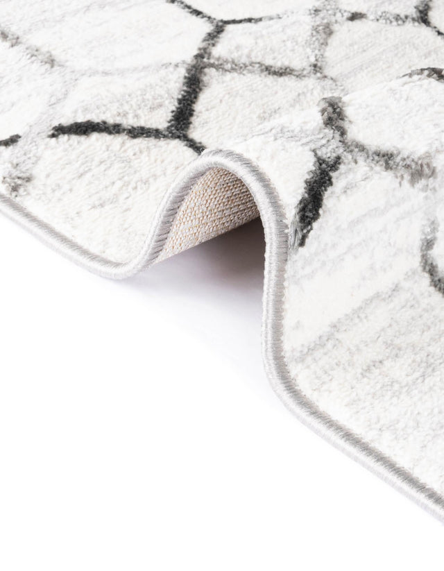 White 7' x 7' Matrix Trellis Round Area Rug 100% Polyester Geometric Pattern Modern Carpet for Living, Dining, Bedroom, Office for Sale at Rug Engine