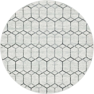 White 5' x 5' Matrix Trellis Round Area Rug 100% Polyester Geometric Pattern Modern Carpet for Living, Dining, Bedroom, Office for Sale at Rug Engine
