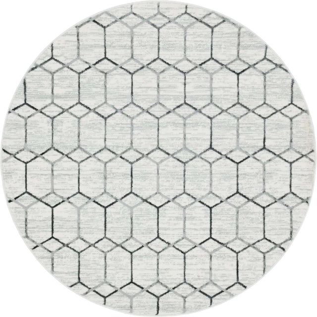 White 5' x 5' Matrix Trellis Round Area Rug 100% Polyester Geometric Pattern Modern Carpet for Living, Dining, Bedroom, Office for Sale at Rug Engine