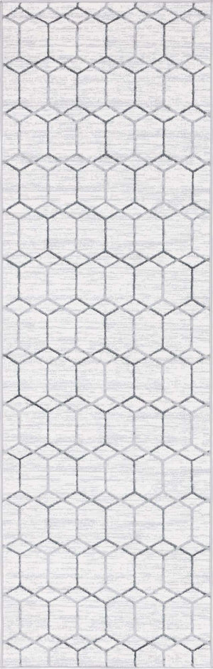 White 3' x 10' Matrix Trellis Runner Area Rug 100% Polyester Geometric Pattern Modern Carpet for Living, Dining, Bedroom, Office for Sale at Rug Engine