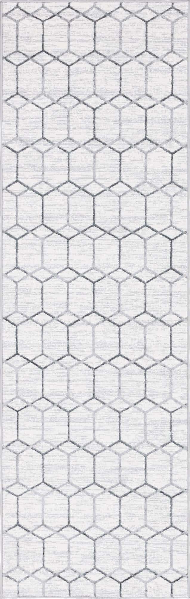 White 3' x 10' Matrix Trellis Runner Area Rug 100% Polyester Geometric Pattern Modern Carpet for Living, Dining, Bedroom, Office for Sale at Rug Engine