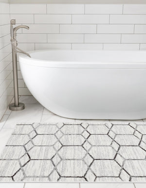 White 2' 7 x 16' 5 Matrix Trellis Runner Area Rug 100% Polyester Geometric Pattern Modern Carpet for Living, Dining, Bedroom, Office for Sale at Rug Engine