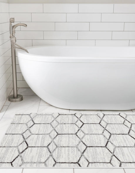 White 2' 11 x 19' 8 Matrix Trellis Runner Area Rug 100% Polyester Geometric Pattern Modern Carpet for Living, Dining, Bedroom, Office for Sale at Rug Engine
