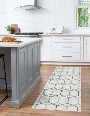 White 2' x 6' 1 Matrix Trellis Runner Area Rug 100% Polyester Geometric Pattern Modern Carpet for Living, Dining, Bedroom, Office for Sale at Rug Engine