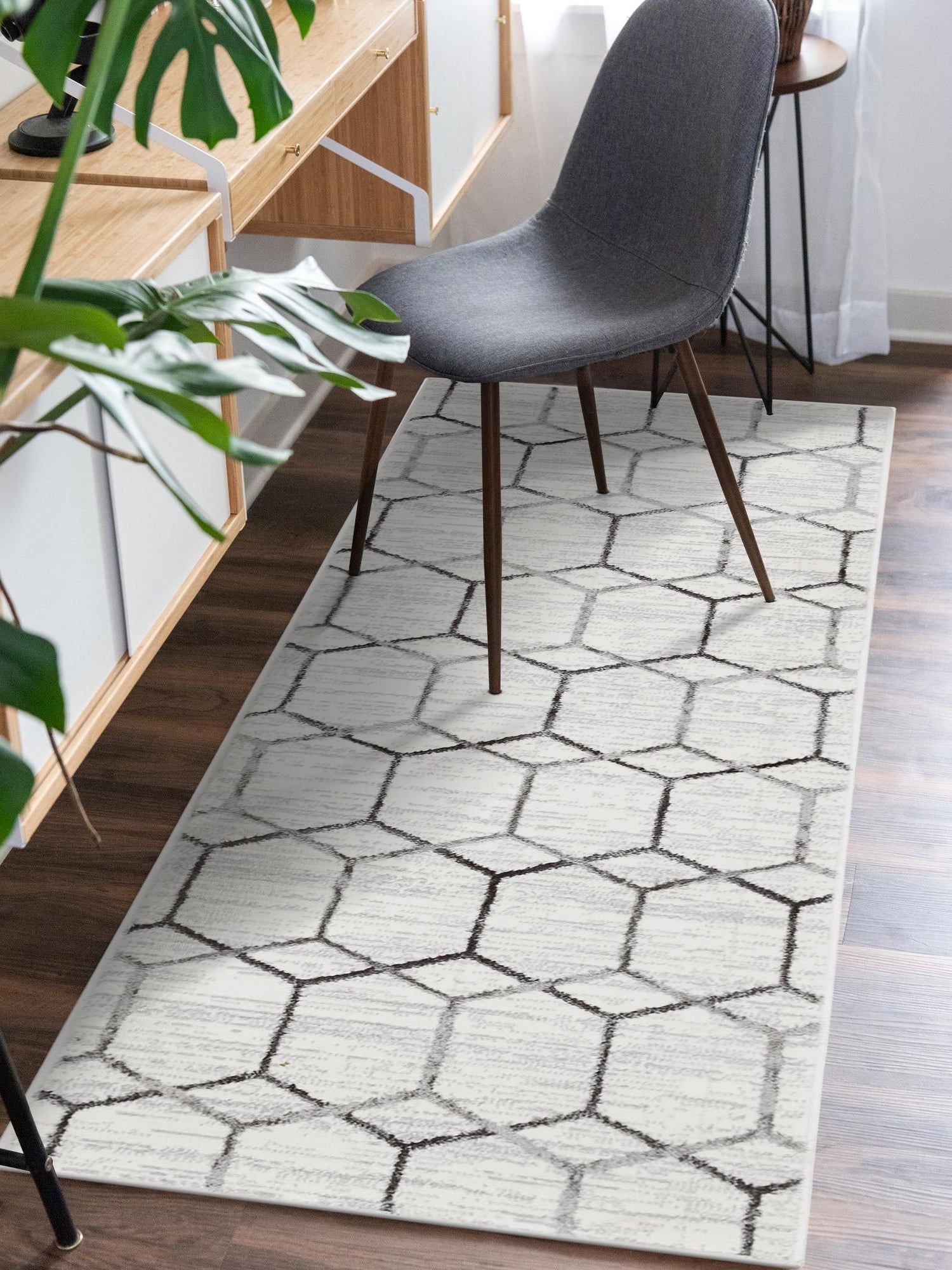 White 3' x 10' Matrix Trellis Runner Area Rug 100% Polyester Geometric Pattern Modern Carpet for Living, Dining, Bedroom, Office for Sale at Rug Engine
