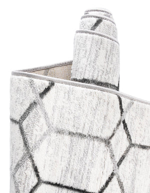 White 2' 7 x 16' 5 Matrix Trellis Runner Area Rug 100% Polyester Geometric Pattern Modern Carpet for Living, Dining, Bedroom, Office for Sale at Rug Engine