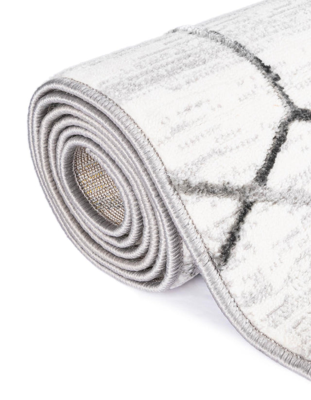 White 2' x 8' Matrix Trellis Runner Area Rug 100% Polyester Geometric Pattern Modern Carpet for Living, Dining, Bedroom, Office for Sale at Rug Engine