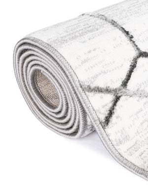 White 2' 7 x 16' 5 Matrix Trellis Runner Area Rug 100% Polyester Geometric Pattern Modern Carpet for Living, Dining, Bedroom, Office for Sale at Rug Engine
