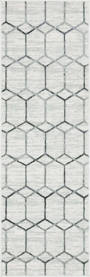 White 2' x 6' 1 Matrix Trellis Runner Area Rug 100% Polyester Geometric Pattern Modern Carpet for Living, Dining, Bedroom, Office for Sale at Rug Engine