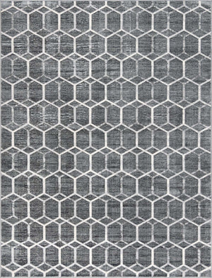 Grey 9' x 12' 2 Matrix Trellis Rectangle Area Rug 100% Polyester Geometric Pattern Modern Carpet for Living, Dining, Bedroom, Office for Sale at Rug Engine
