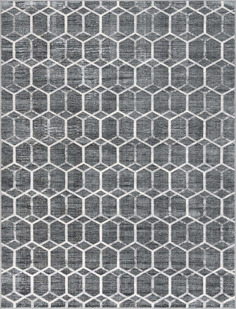 Grey 9' x 12' 2 Matrix Trellis Rectangle Area Rug 100% Polyester Geometric Pattern Modern Carpet for Living, Dining, Bedroom, Office for Sale at Rug Engine
